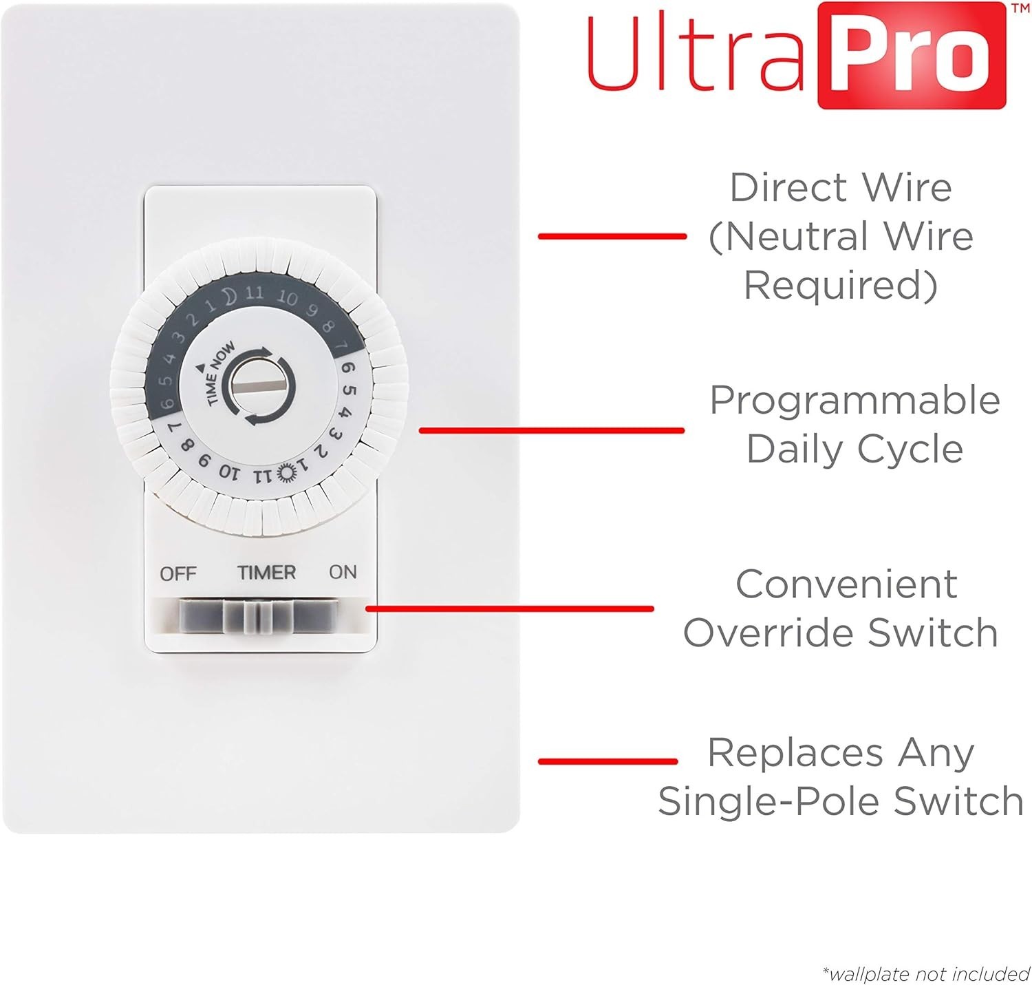 Elegant 24-Hour Dial Timer Switch for Lights & Fans – Override Function Included