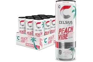 CELSIUS PEACH VIBE Sparkling White Peach, Sugar Free Energy Drink, 12 Fl Oz (Pac