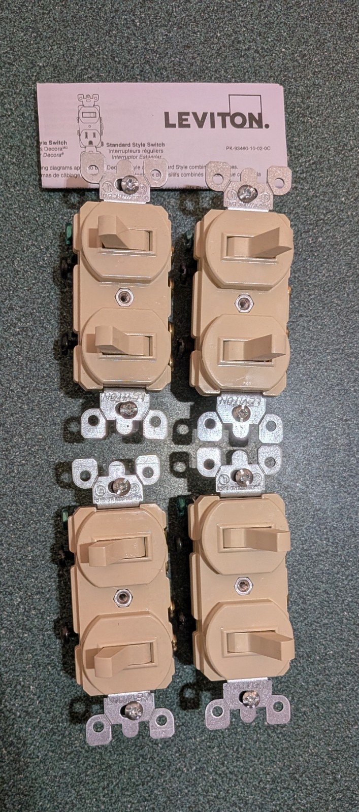 Leviton Dual 15 Amp 3-Way Switch-Side Wired-5243-I Ivory Pack of 4