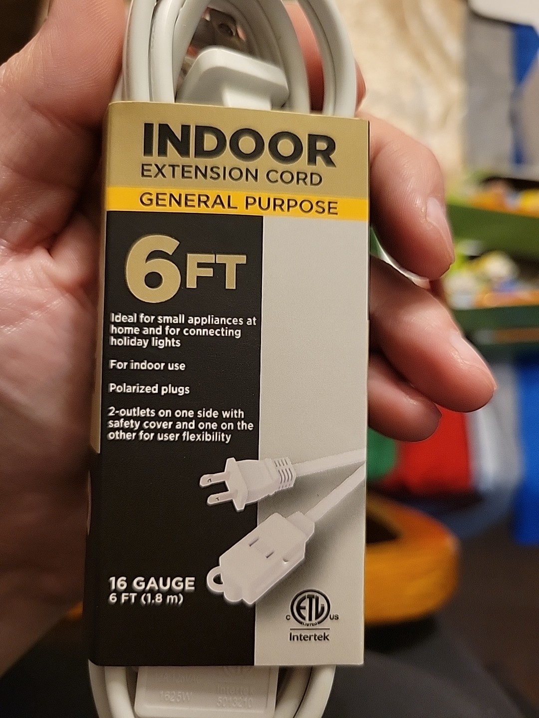 Indoor Extension Cord General Purpose 6ft With 3 Outlets With Safety Covers