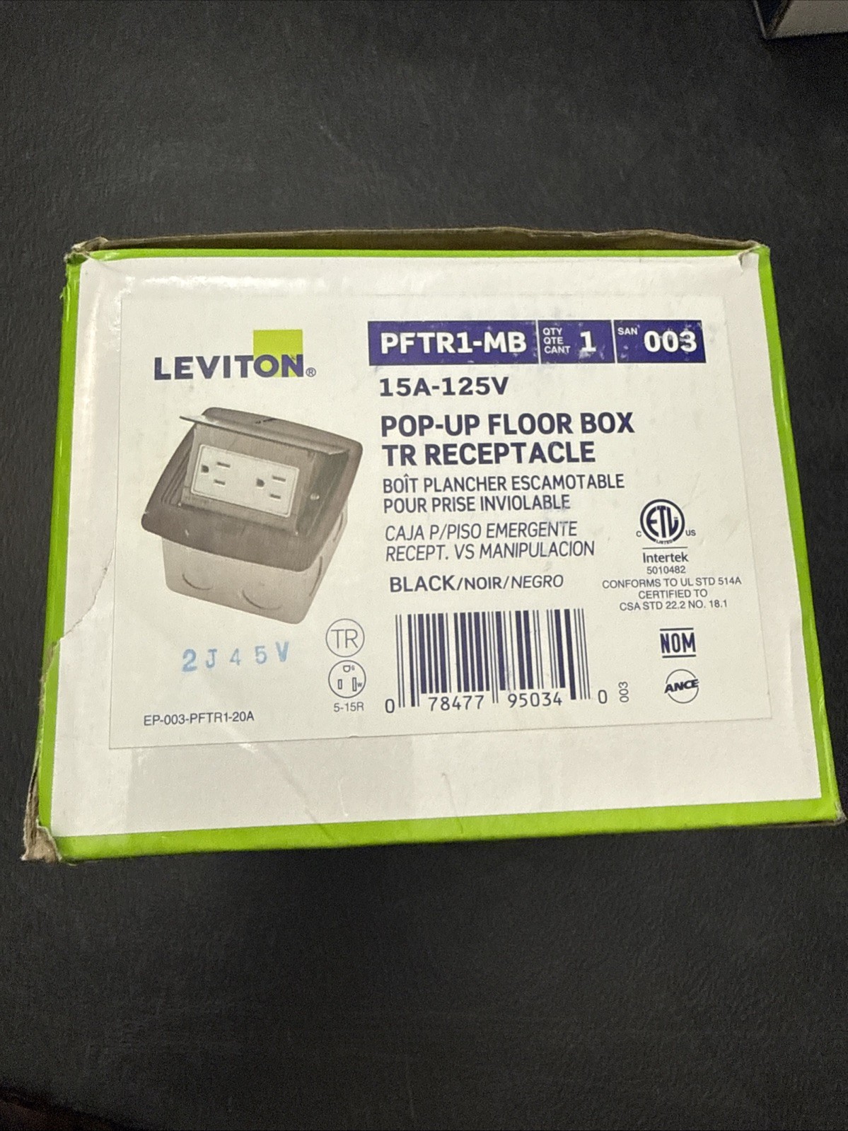 MATTE BLACK – Leviton PFTR1-MB Pop-Up Floor Box | 15A Tamper-Resistant Outlet
