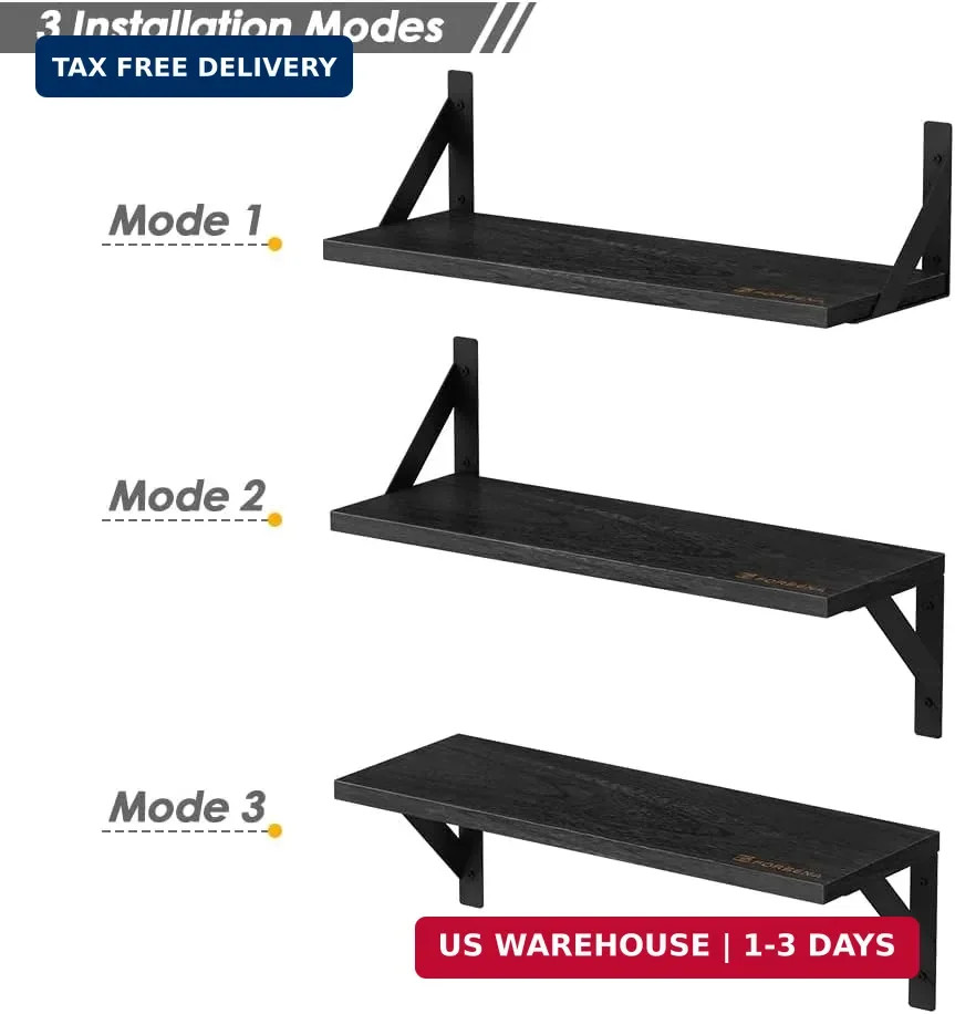 Black Floating Shelves Bathroom Set of 3, Wooden Wall Book Shelves, Rustic Shelf