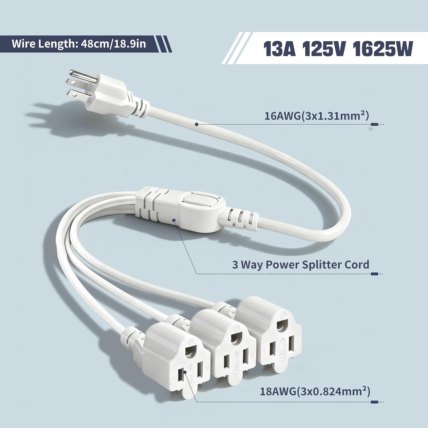 3 Prong White Outlet Splitter 20 Amp Indoor Outdoor Extension Cord 3 Way