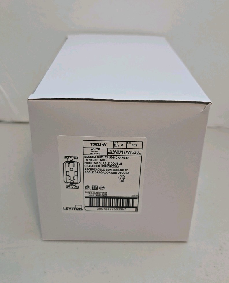 Pack of 8 – Leviton T5632-W Decora USB Charger Duplex Receptacle – White