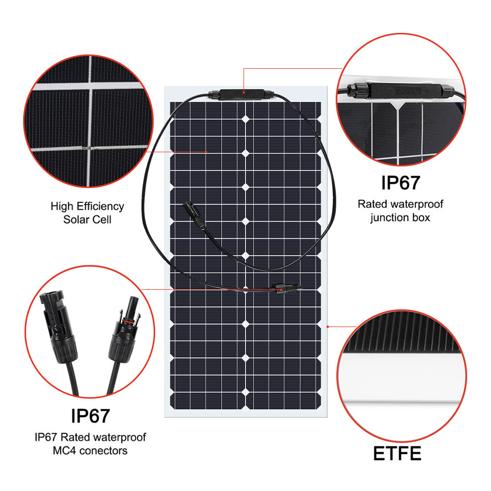 200W Watt Flexible Mono Solar Panel 18V Volt Car Boat RV Home Rooftop Camping