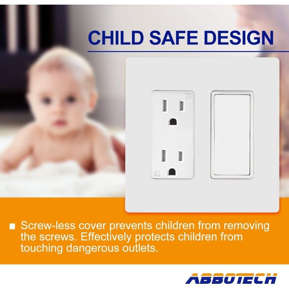 2-Gang Screwless Decorator Wall Plates, Safe Standard Size Outlet Cover,