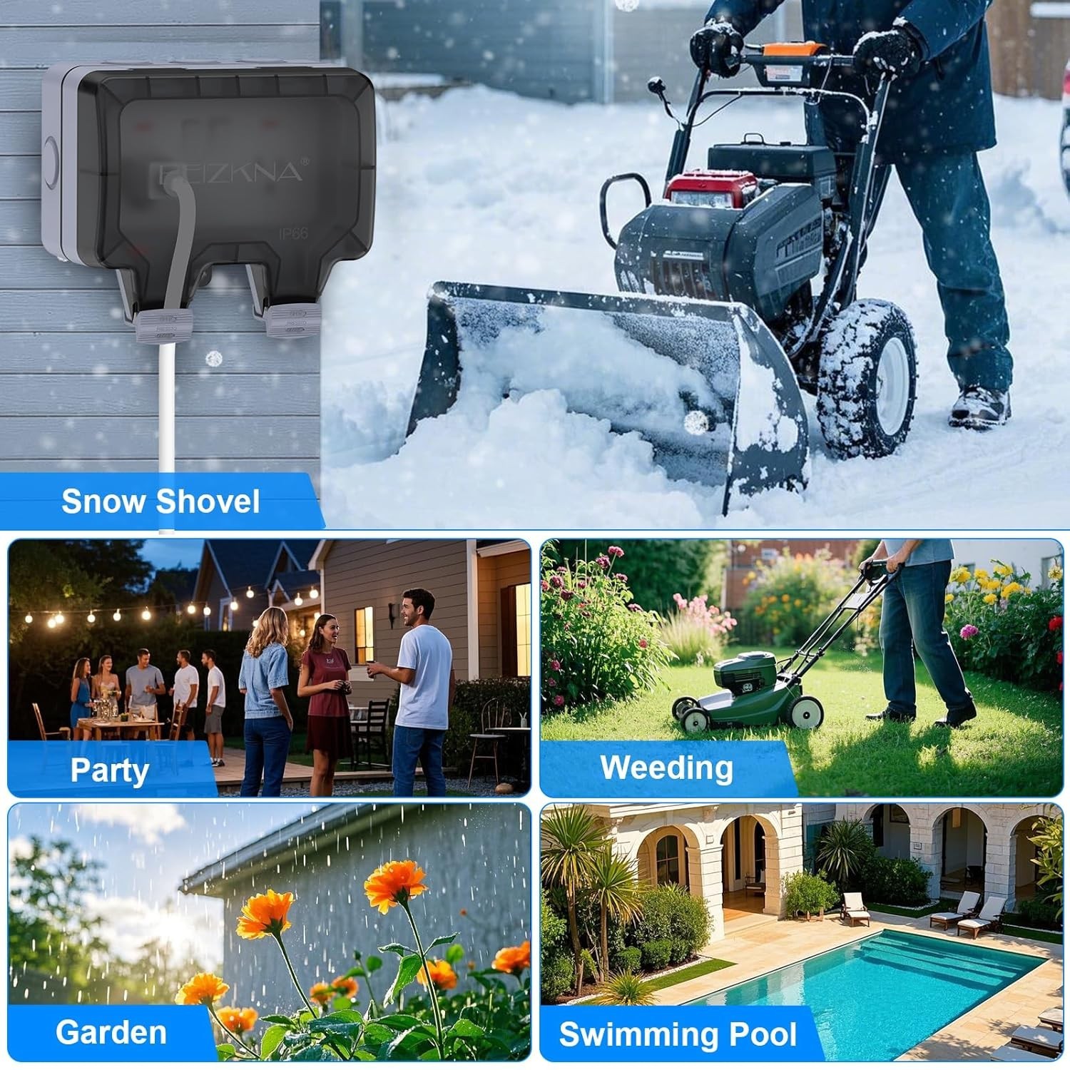 Double Weatherproof Outdoor Socket with Switch, Rated