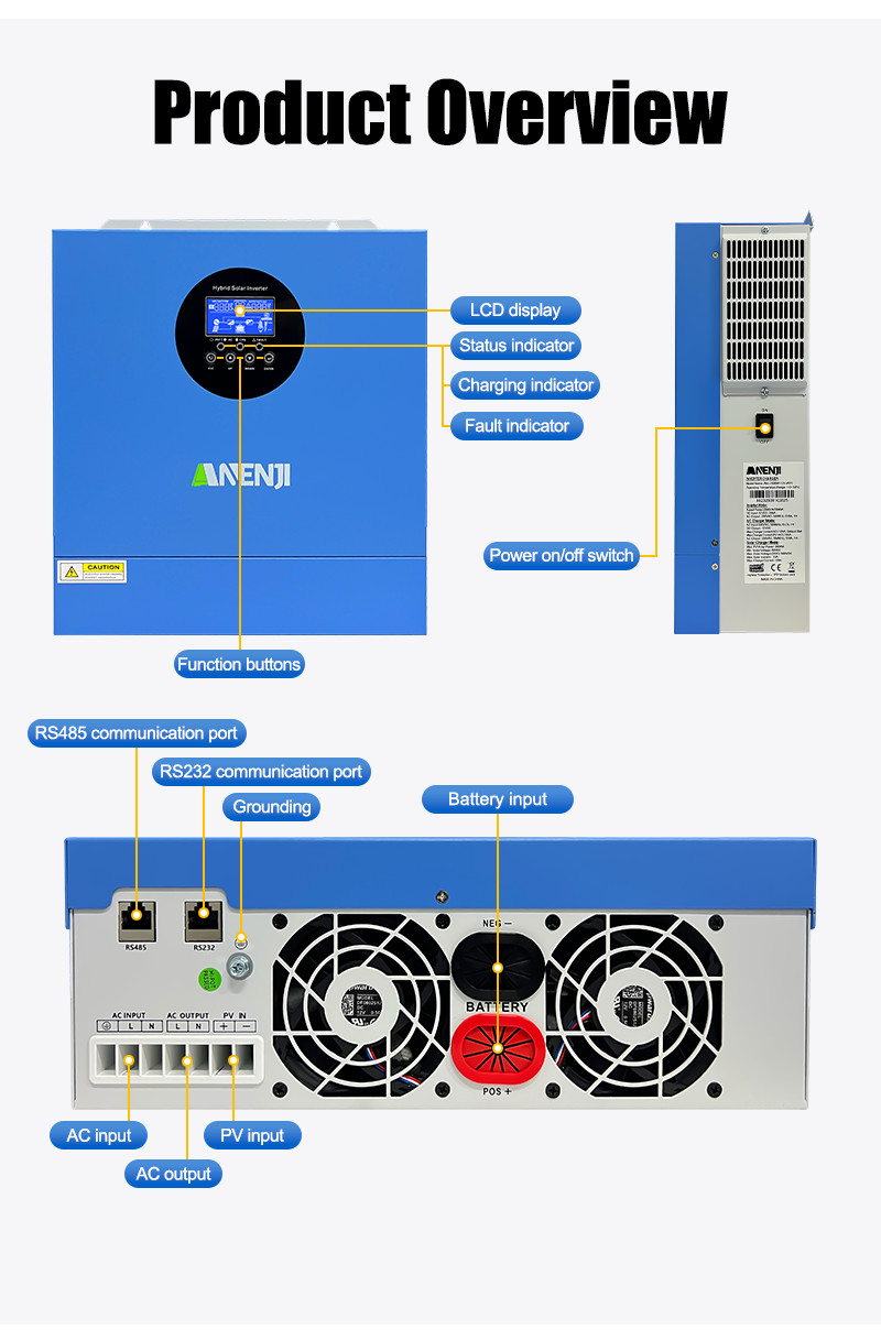 2500W 12V Solar Inverter Hybrid Off-Grid MPPT 120A Charger Controller 500V WIFI
