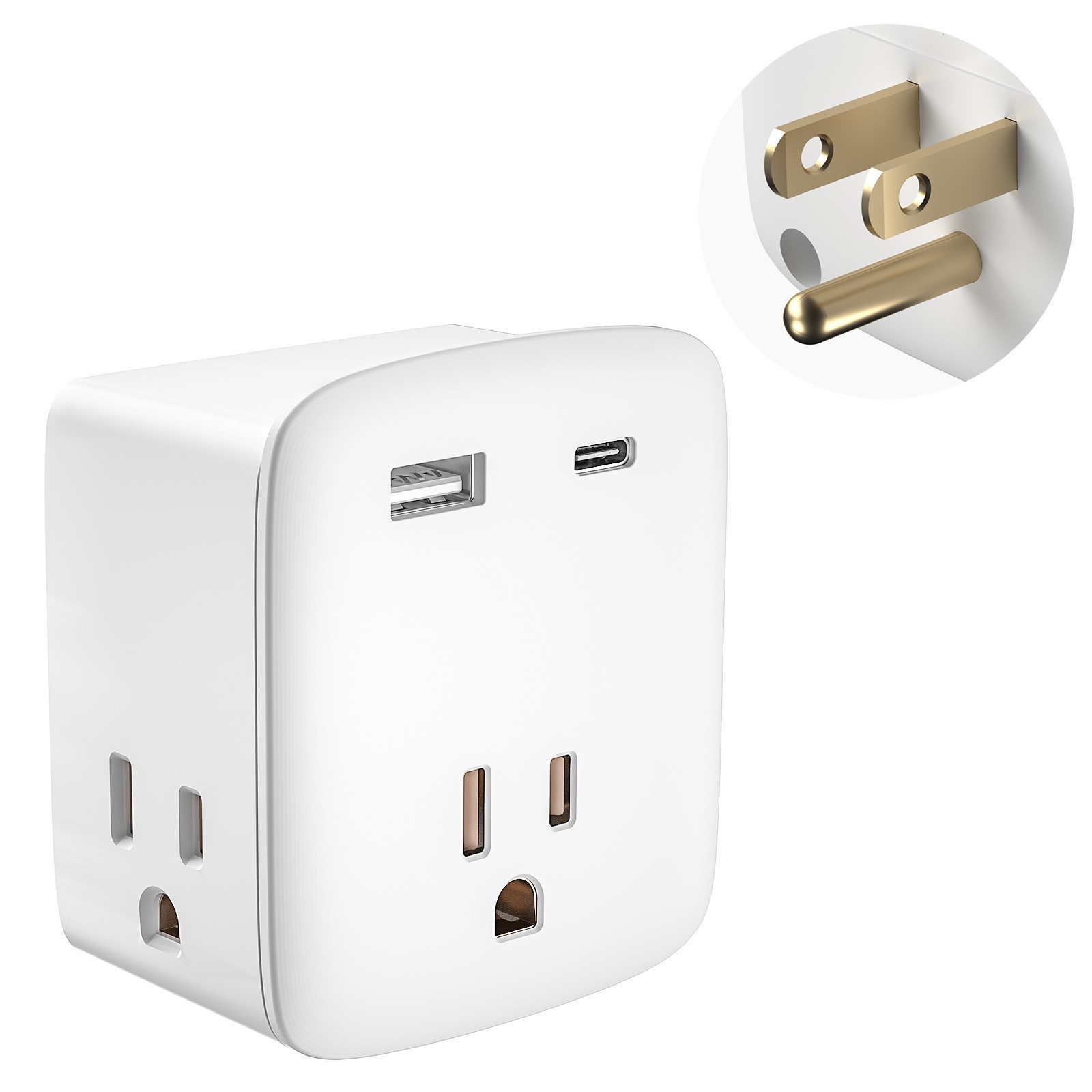 3 Outlet +2USB Extender Indoor Grounded AC Power Wall Tap Travel Adapter Plug