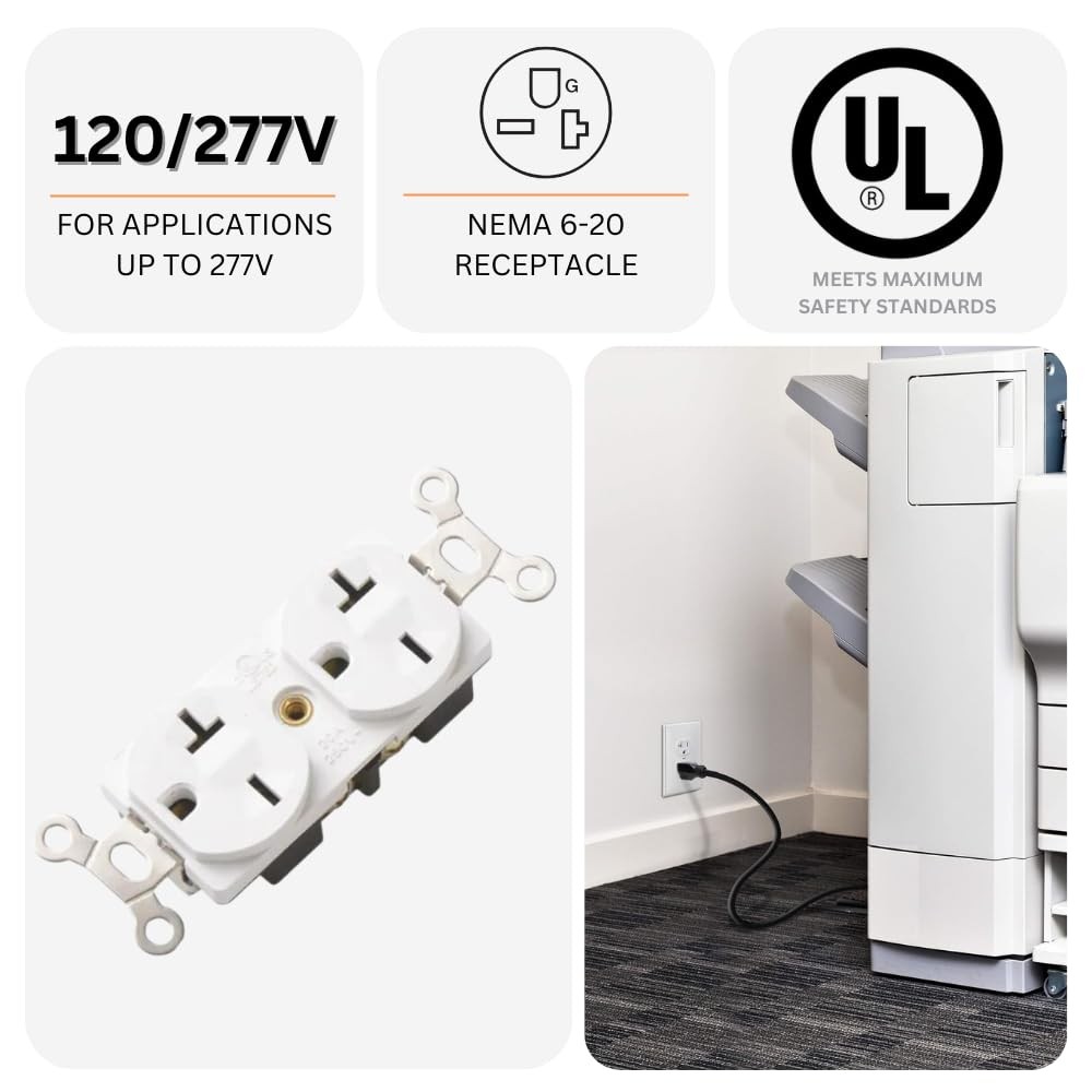 220V / 240V / 250V Single Wall Outlet, Nema 6-20R Receptacle, 20 Amp Electric…