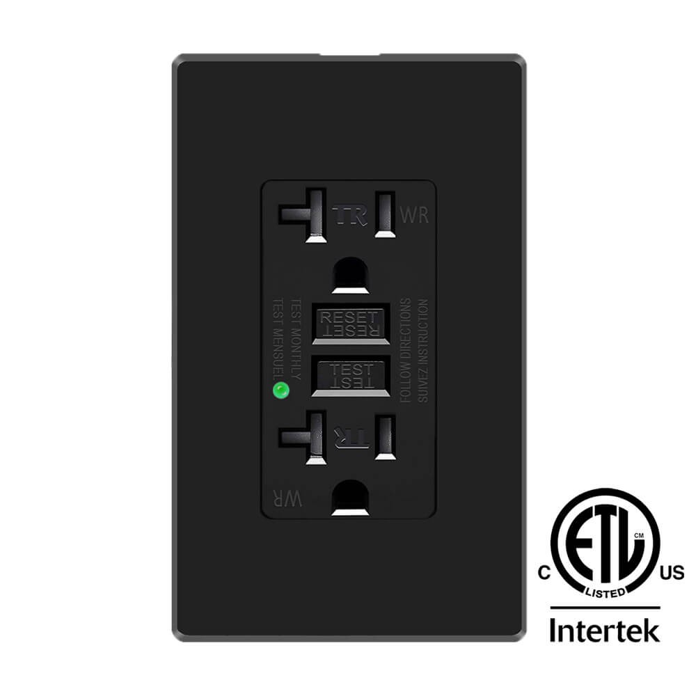 GFCI Outlet 20 Amp LED Indicator TR Weather Resistant Receptacle Outdoor Black