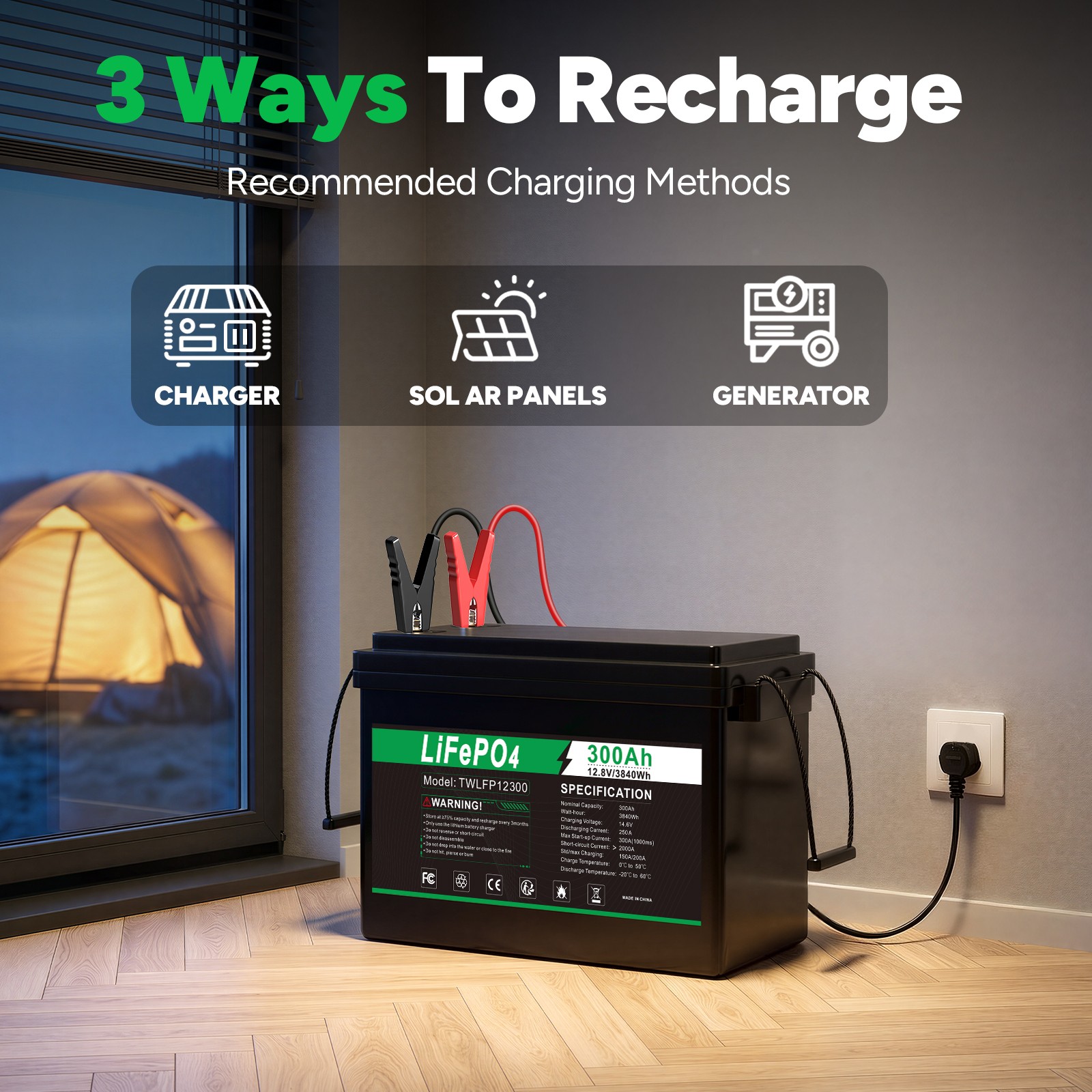 12V 300Ah lifepo4 lithium Battery BMS Deep Cycle Solar For Off-grid RV Marine US