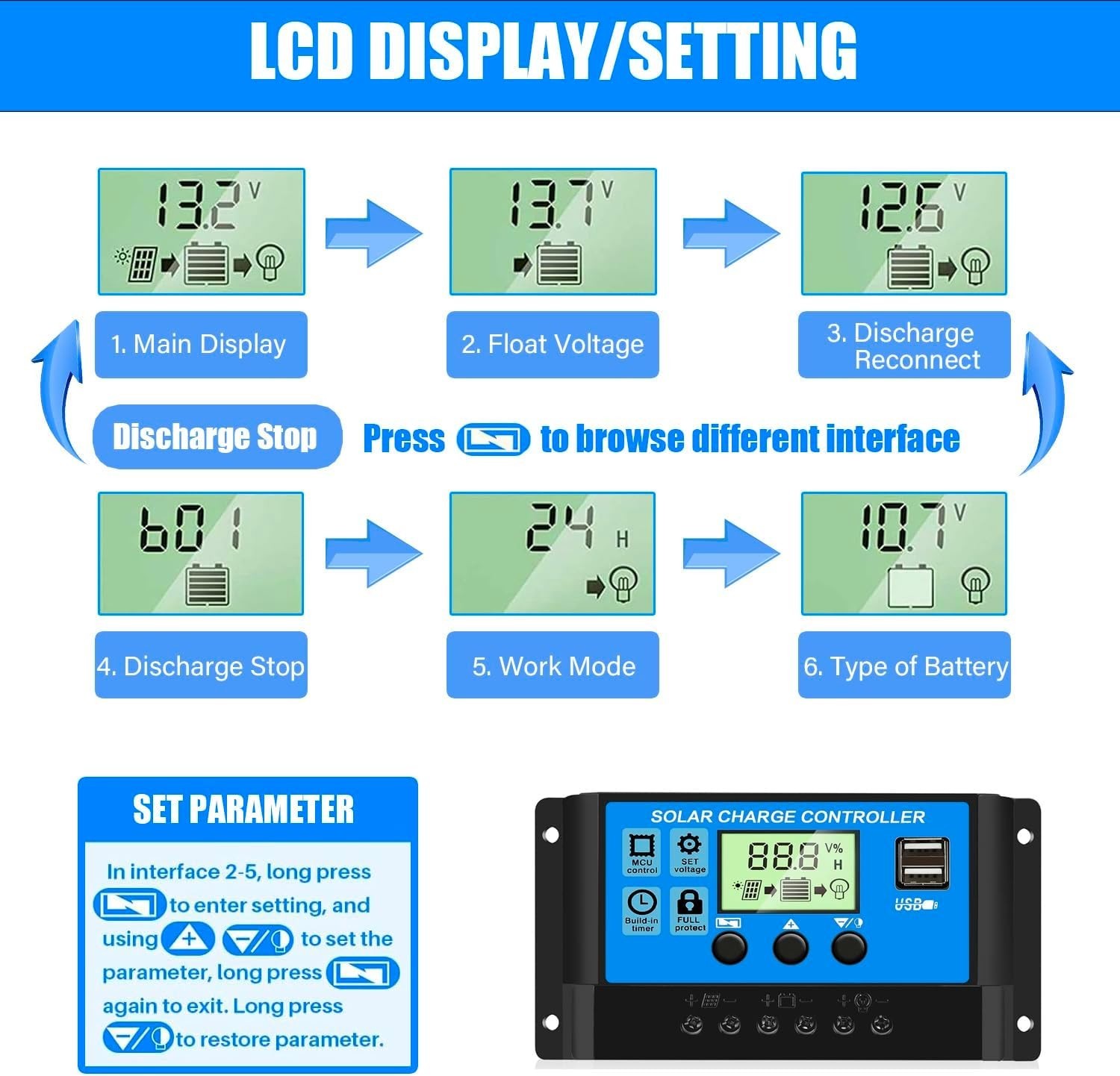 User-Friendly PWM Solar Charge Controller, LCD Display, 12V/24V Compatibility