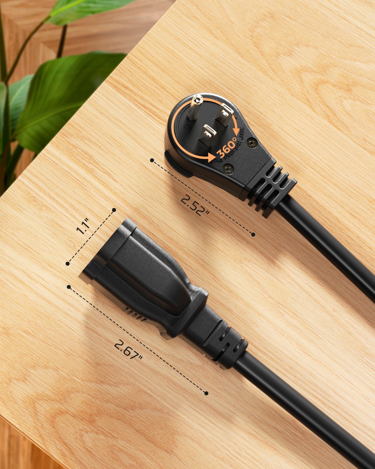 DEWENWILS 3FT 3Prong 360° Rotating Flat Plug Extension Cord,15A/1875W Heavy Duty