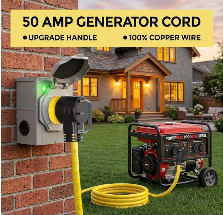 Cable RV/Generador 50A 25 Pies NEMA 14-50P con Bloqueo Giratorio
