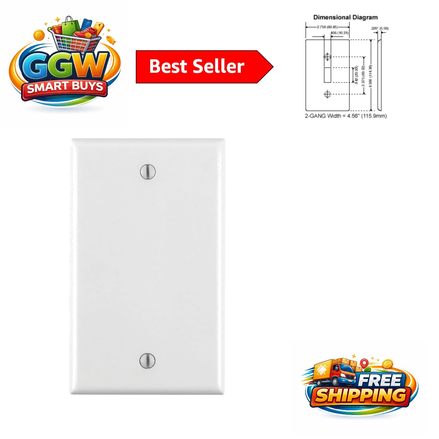 Elegant 1-Gang Blank Wall Plate in White – Thermoplastic Nylon, Standard Size