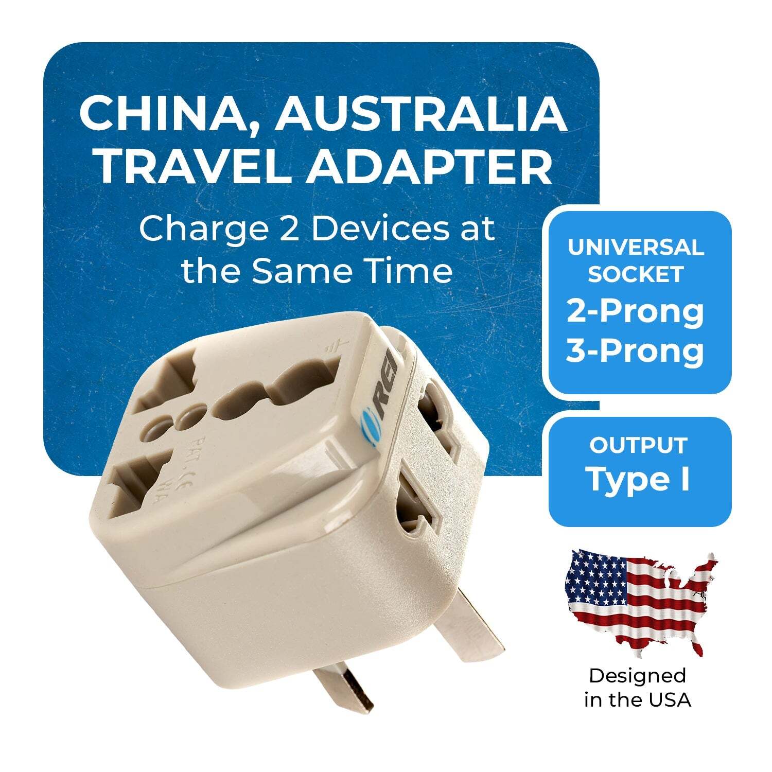 Australia, China Travel Adapter – 2 in 1 – Type I – Compact Design (DB-16)