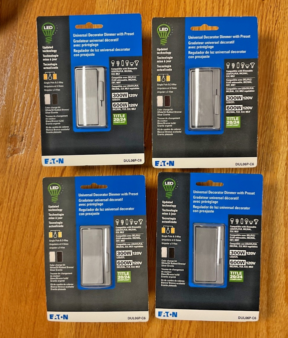 Lot of 4 Eaton Universal Decorator Dimmer With Preset White Bronze Silver Granit