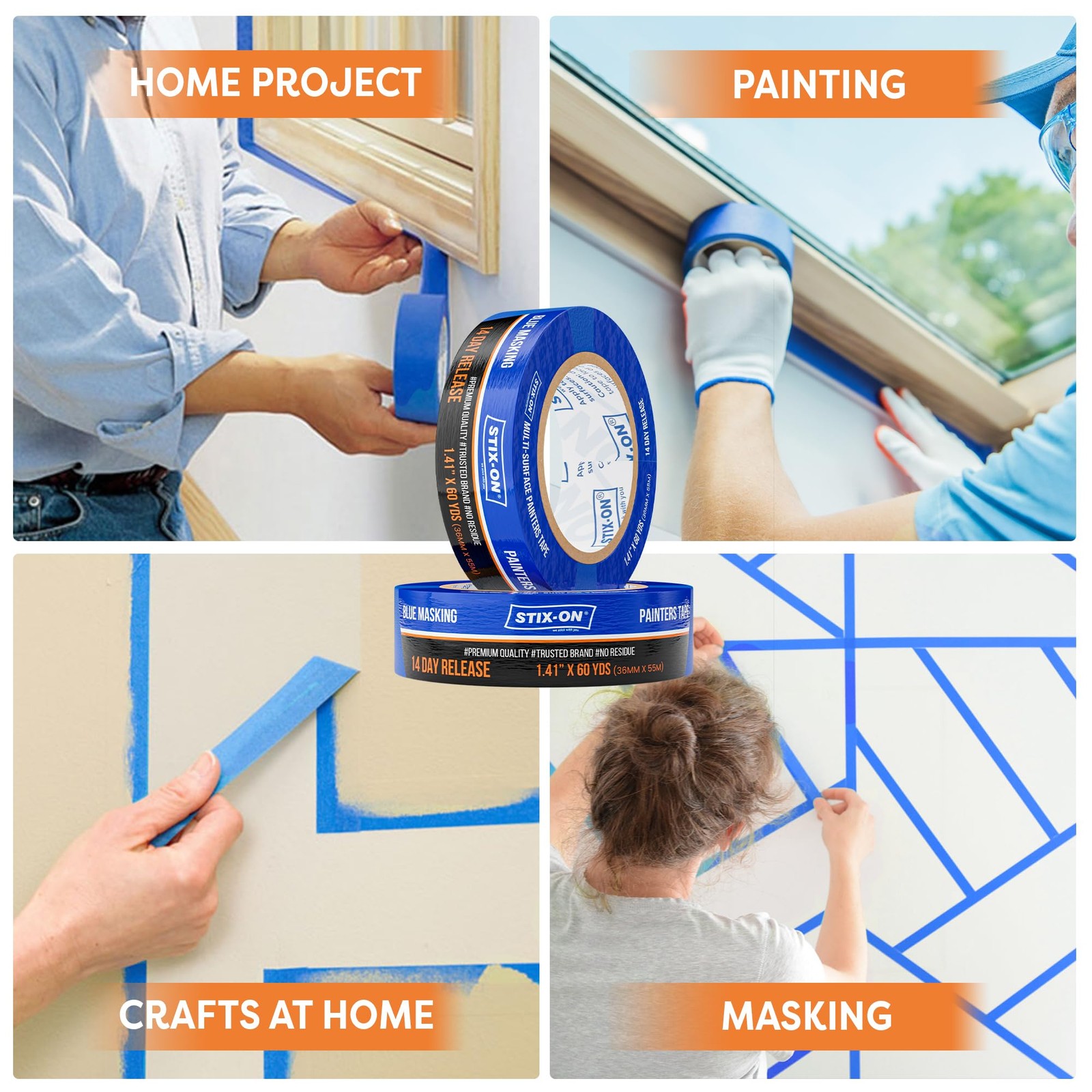 Stix-On Painters Tape 1.5 Inch Wide 24 Roll Painting Tape Blue Masking Tape