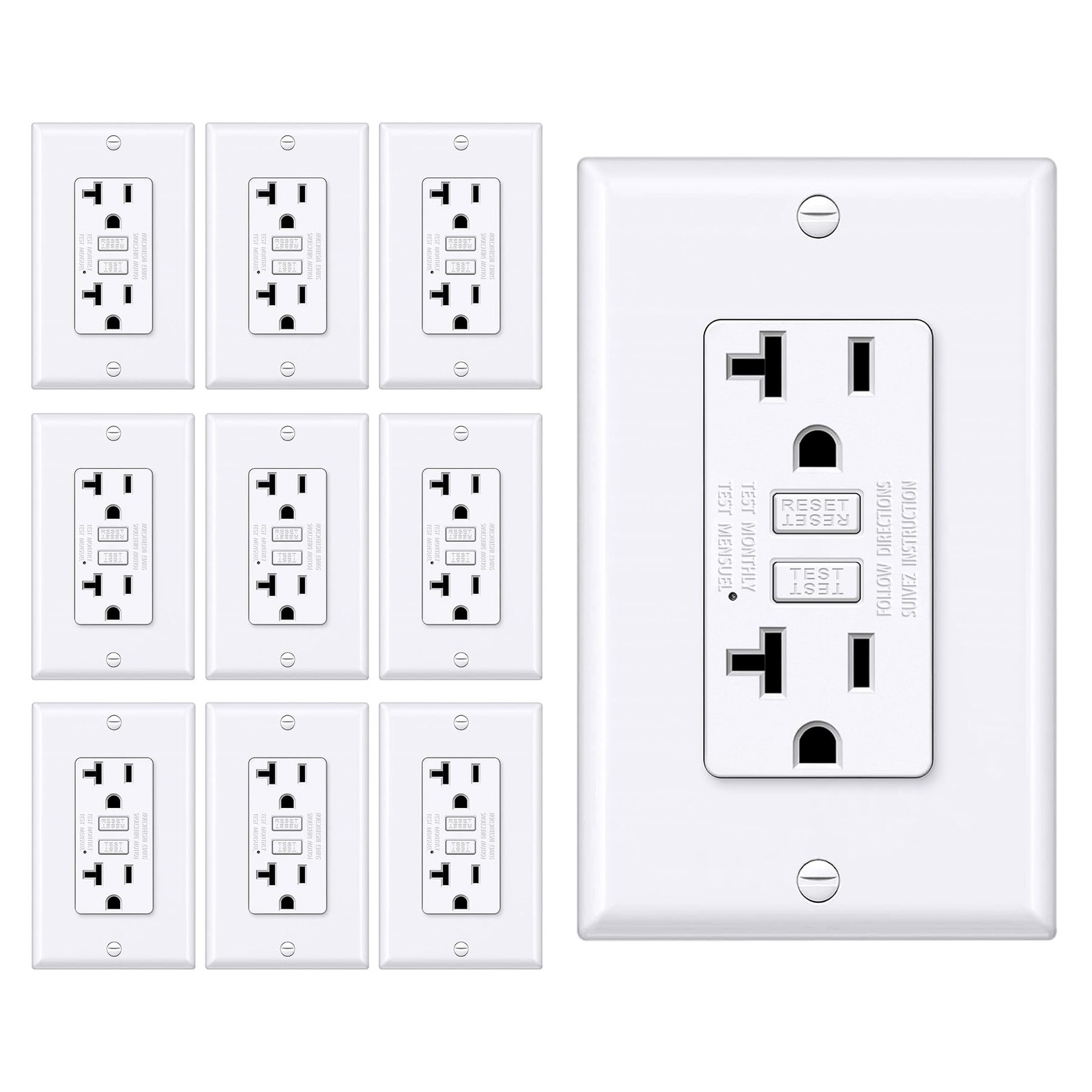 BESTTEN 20A GFCI Outlet Thinner Design GFI Electrical Outlet LED Indicator, 10-P