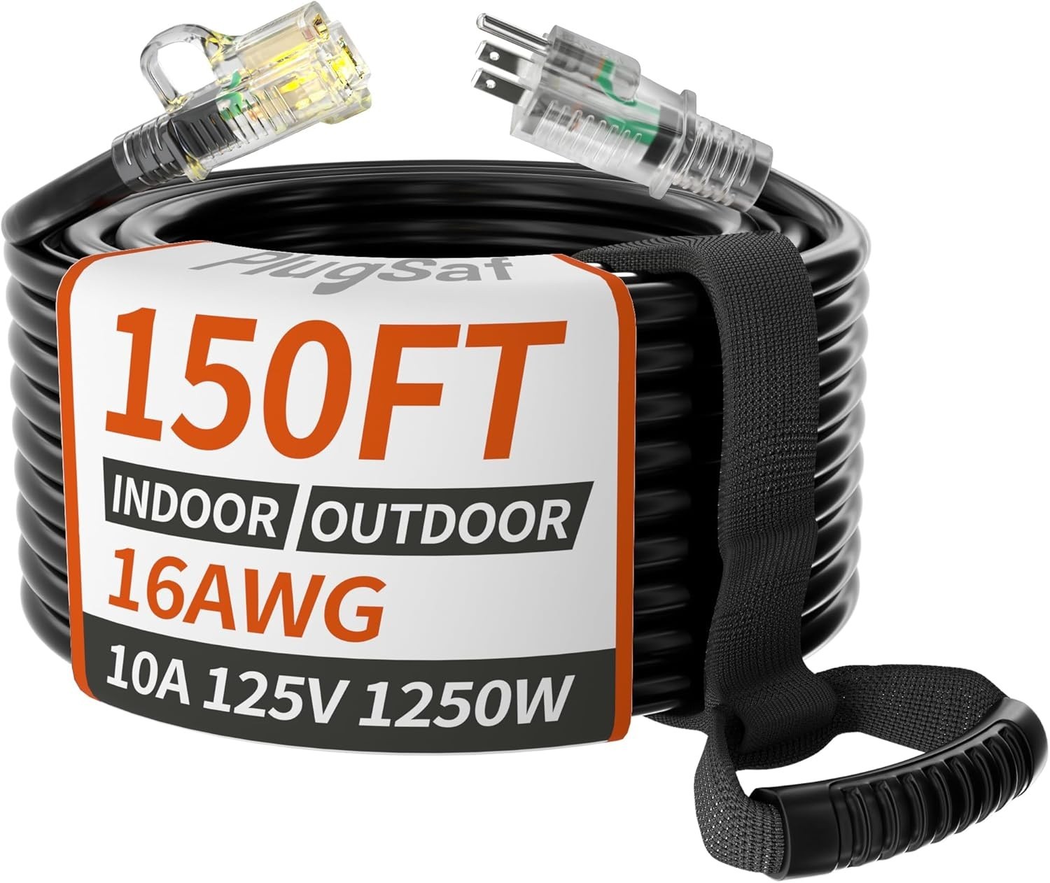 14/3 Gauge Black Outdoor Extension Cord 150 Ft Waterproof with Lighted Indicator