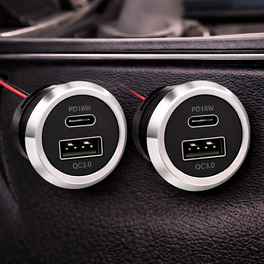Dual USB RV Outlet 12V/24V QC 3.0 + PD USB-C Charger Socket 2 Pack Round