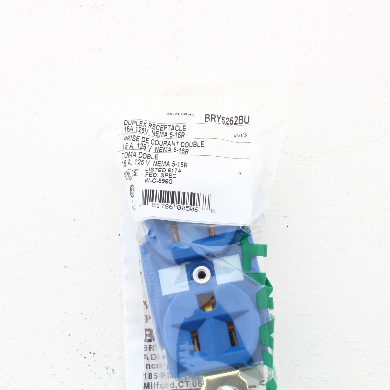 Bryant Hubbell Blue! INDUSTRIAL Receptacle Duplex Outlet 5-15R 15A 125V 5262BU