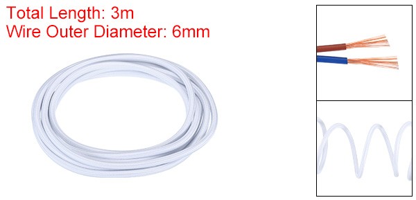 9.84ft 18AWG 2 Core Fabric Cloth Covered Round Wire White