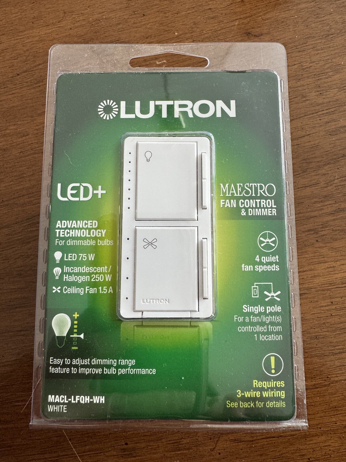 NEW Lutron Maestro Fan Control and Light Dimmer for Dimmable LED+ MACL-LFQH-WH