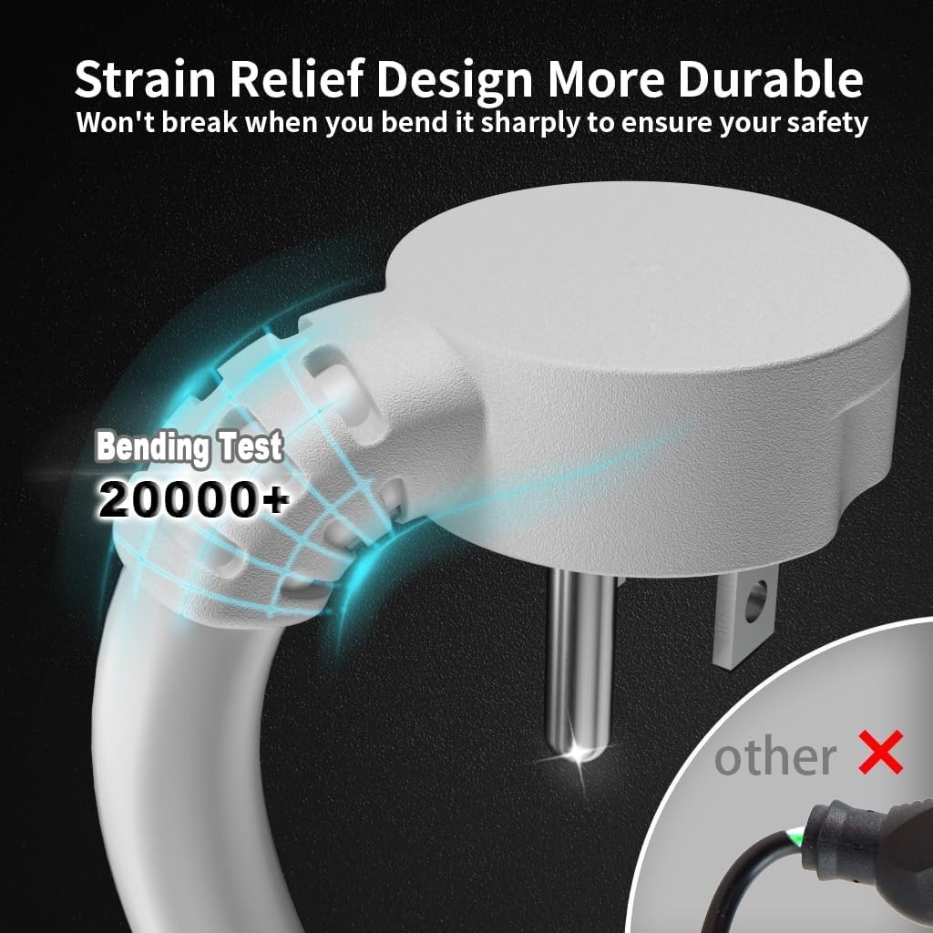 14 Gauge 15 FT Flat Plug Extension Cord White Indoor Outdoor, Heavy Duty 3 Pr…
