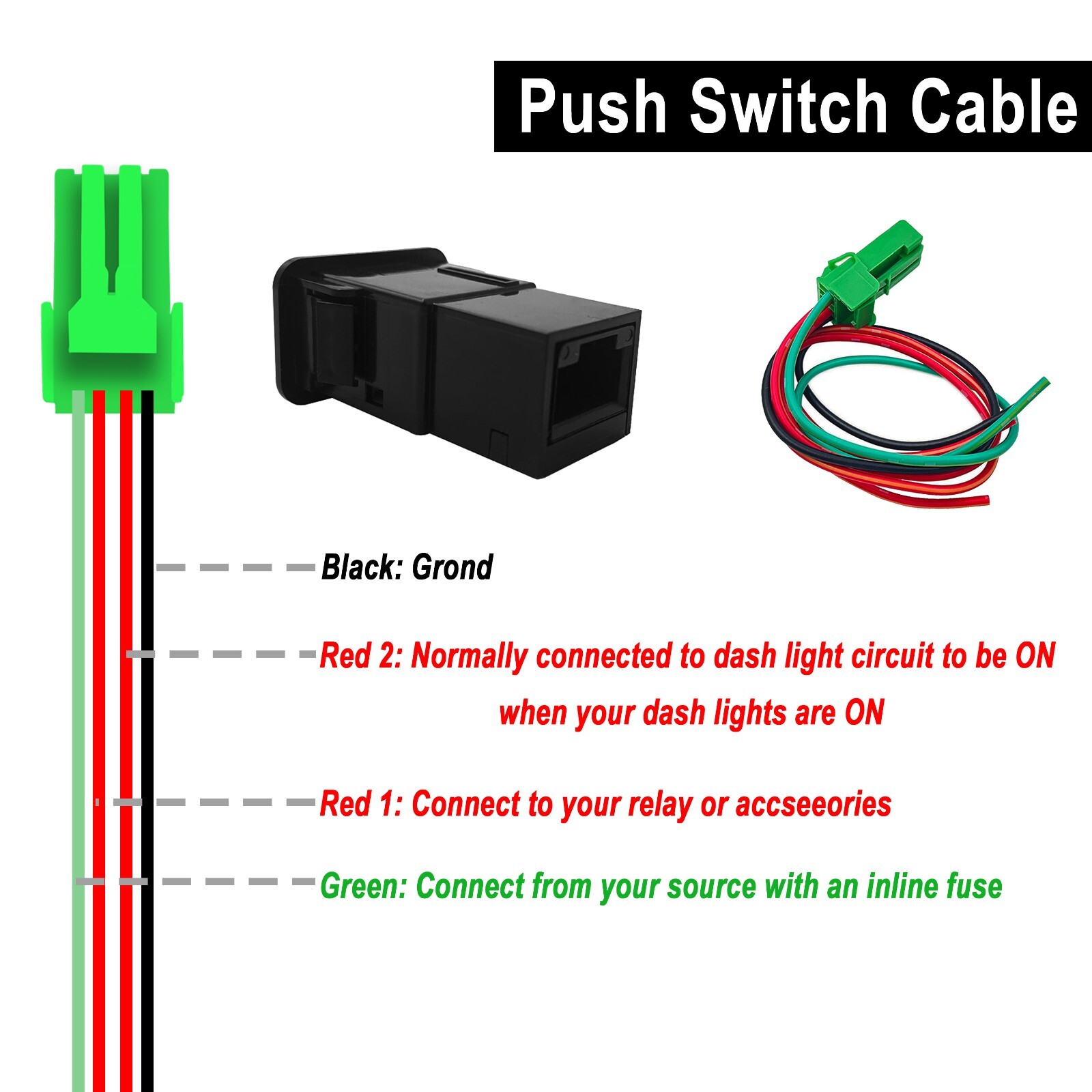 Blue Led Push Button Switch ON OFF/(ON) OFF With Cable For Toyota Landcruiser