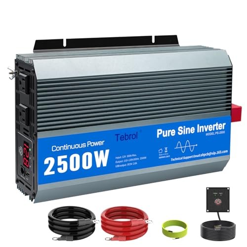 2500W Pure Sine Wave Inverter 12V DC to 120V AC Converter for Home, 2500W-P