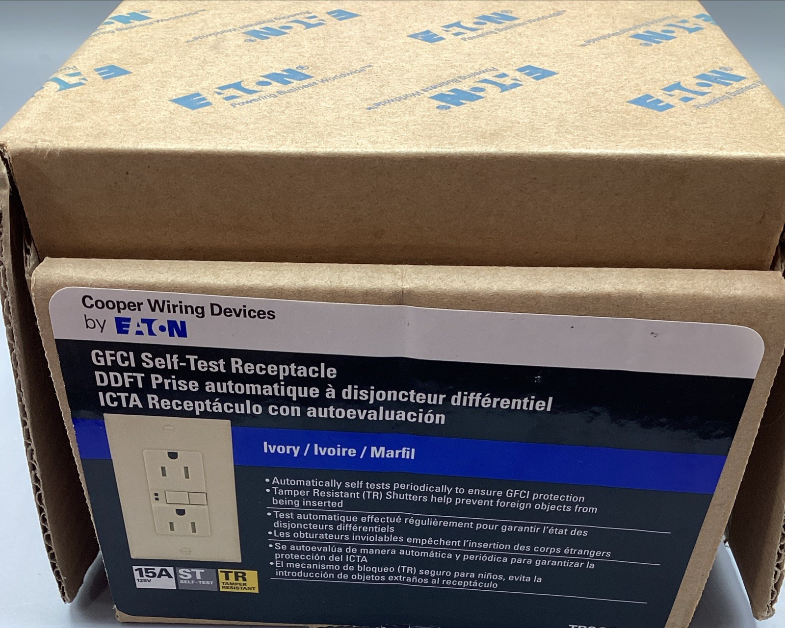 NOB Lot Of 10 Eaton TRSGF15V Ivory GFCI Self-Test Receptacle Outlets 15A TRSGF15