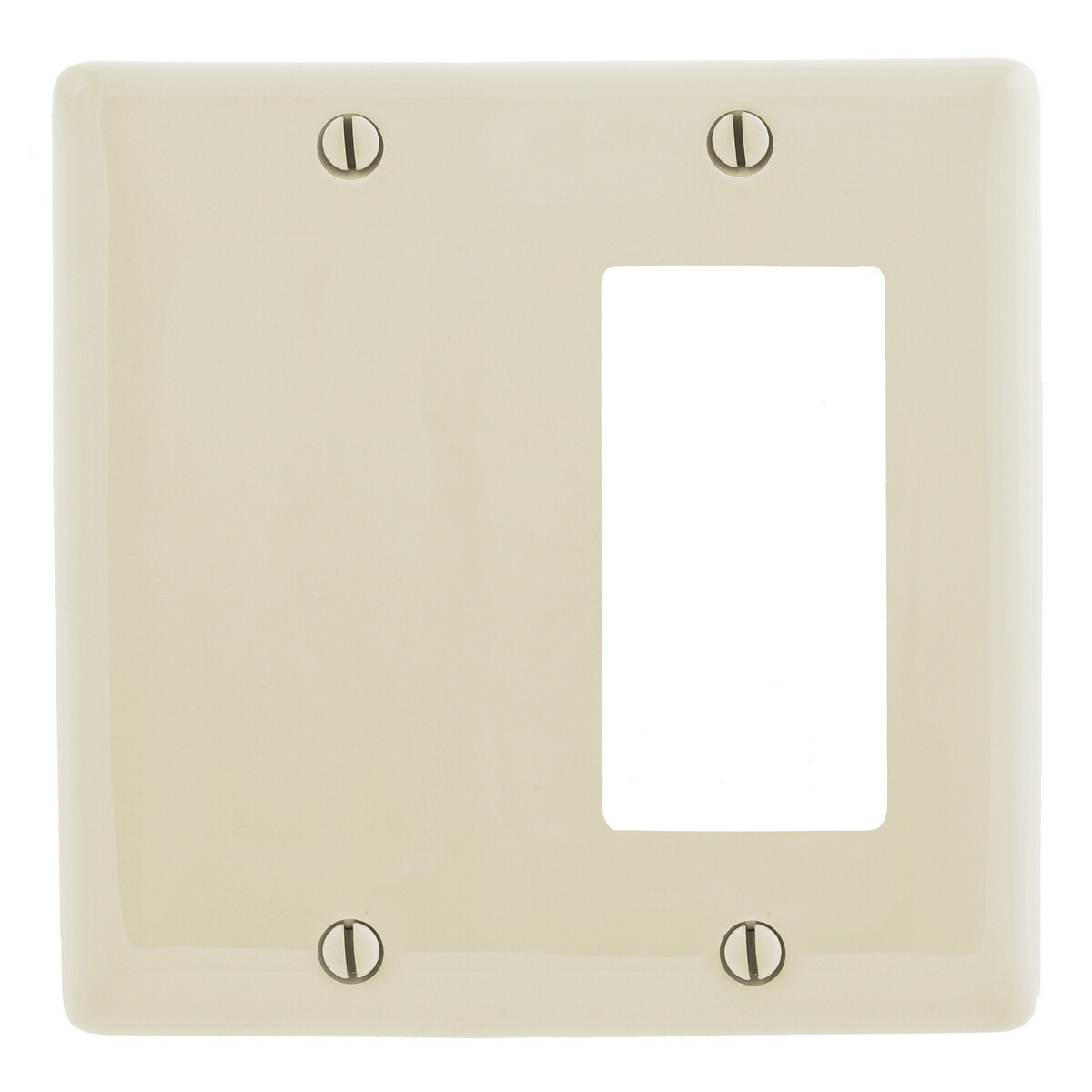 NP1326LA HUBW WALLPLATE 2-GANG ONE DECORATOR ONE BLANK LIGHT ALMOND