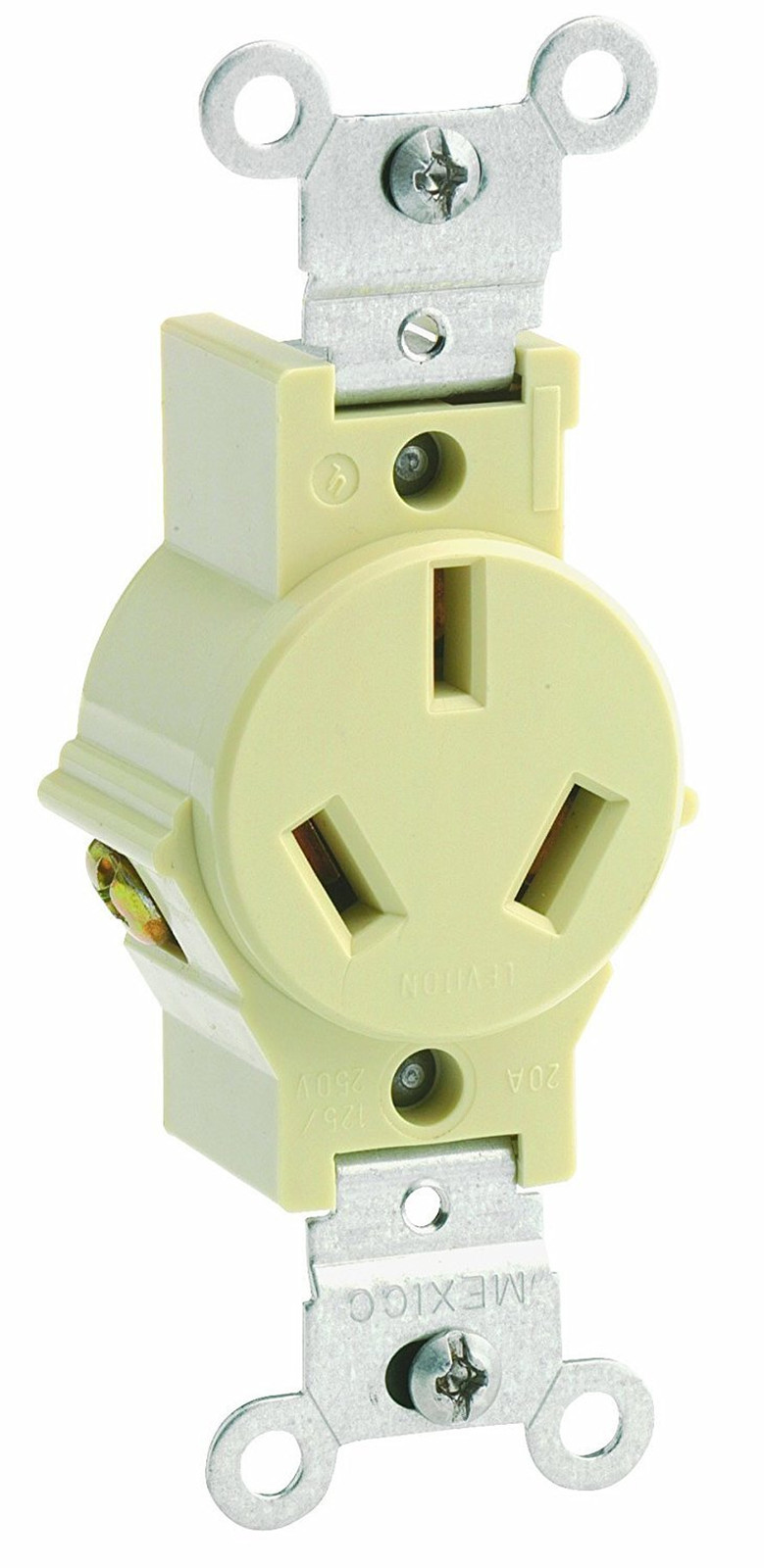 20 Amp, 125/250 Volt, Narrow Body Single Receptacle, 5032-I, Ivory