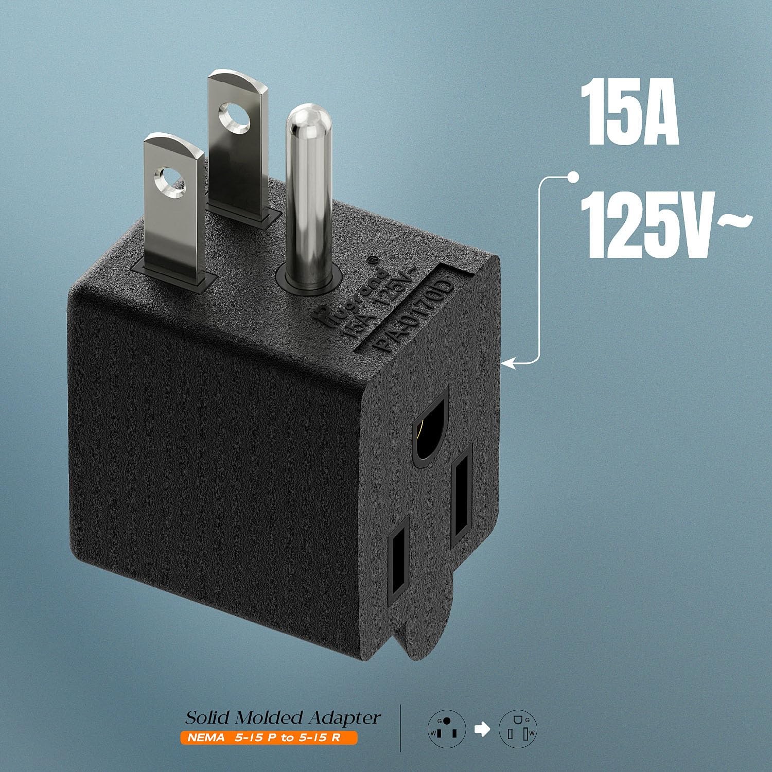 90 Degree Adapter Right Angled Downward USA 3-Prong Down Angle, Black