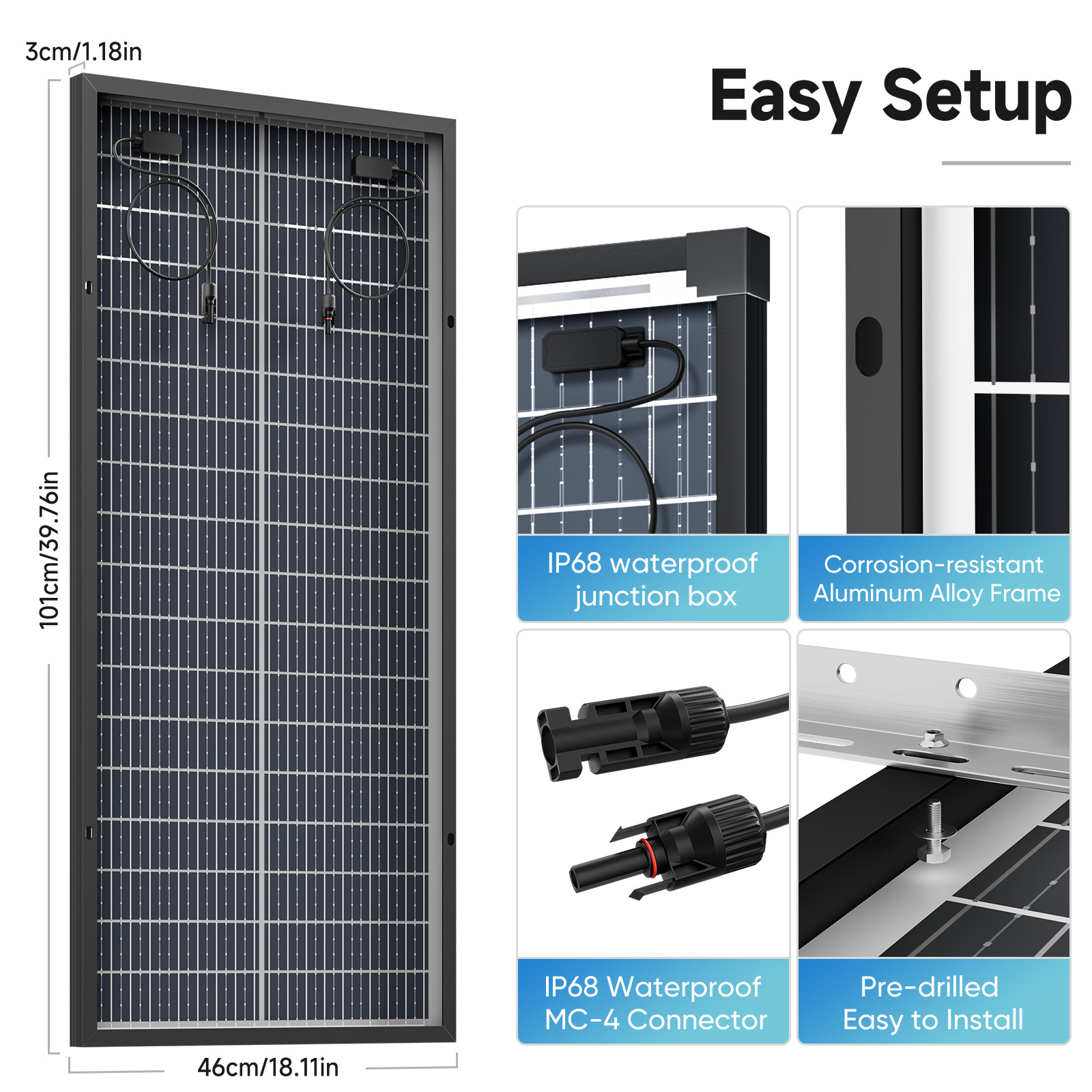 100Watt N-Type Bifacial Solar Panel 12V Mono Home PV Power Off-Grid Boat Power