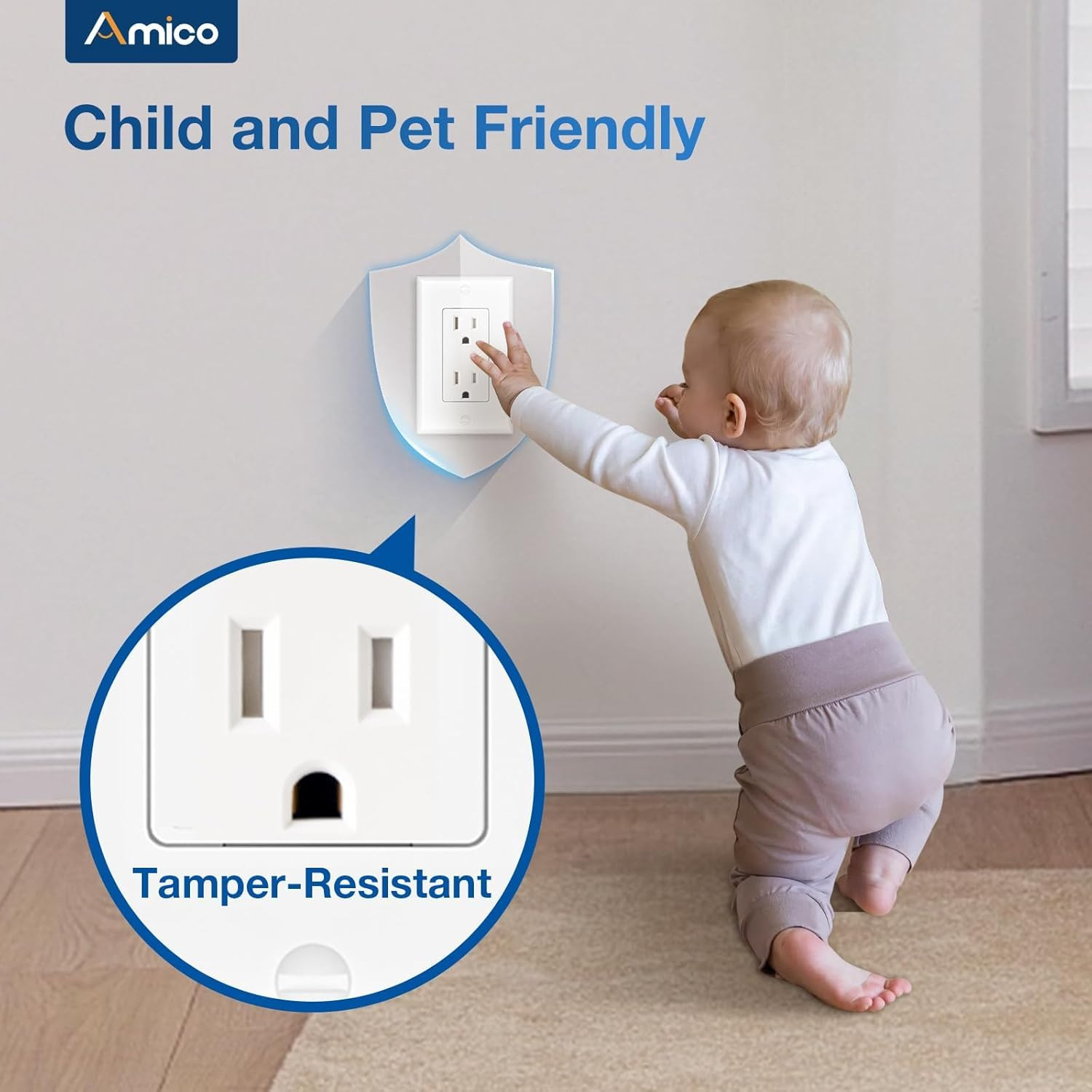 50 Pack Wall Outlet, 15 Amp Outlets, UL Listed, Tamper Resistant Standard Electr