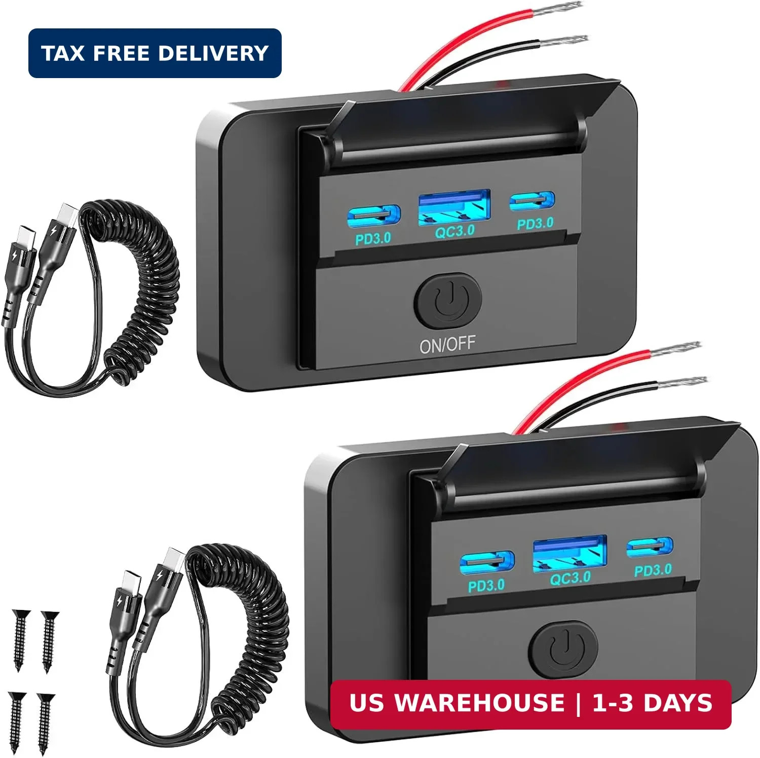 2 Pack 90W 12 Volt USB Outlet Panel Wall Mount Ouffun Dual 36W PD & QC3.0 18W Ca