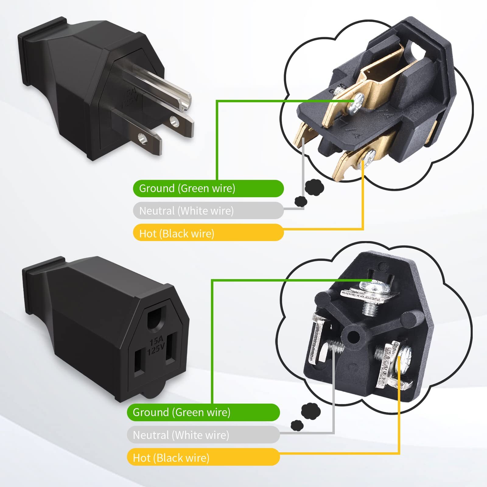 1 Set Extension Cord Ends Electrical Replacement Plug And Connector Nema 515r 15