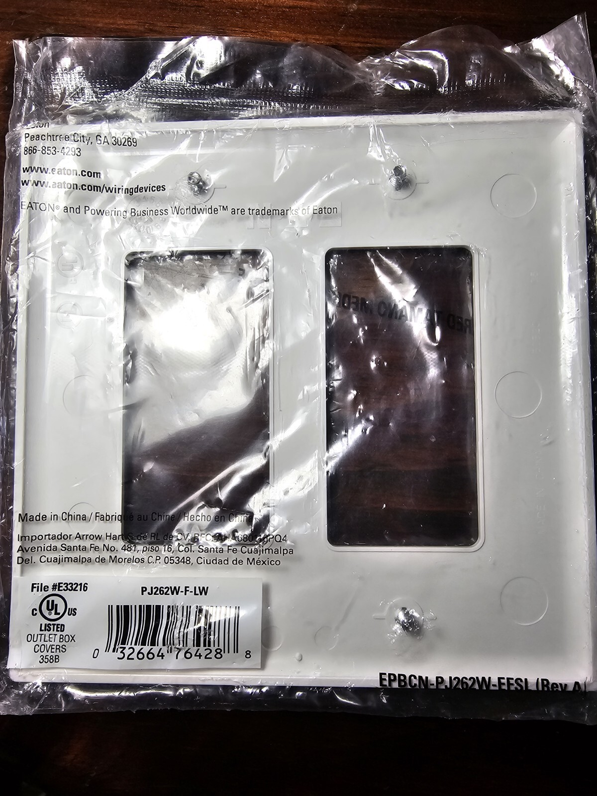 Eaton Unbreakable Wallplate PJ262W-F-LW Wall Plate, 2 Decorator Openings,