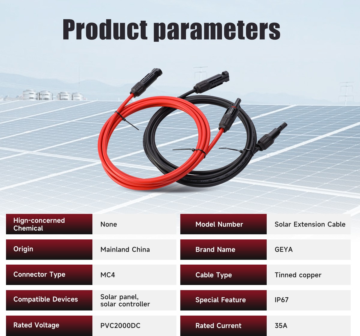 GEYA 10AWG PV Wire Solar Panel Y Branch Solar Panel Extension Cable Connectors