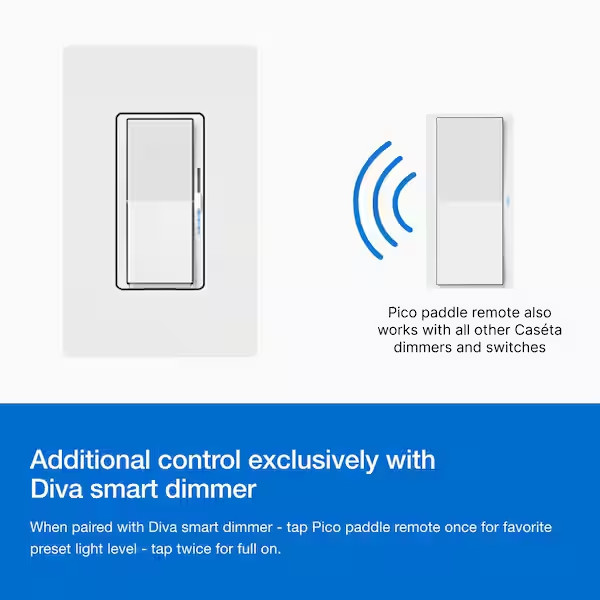 Pico Paddle Remote for On/Off Control of Caseta Smart Switches/Dimmers, White
