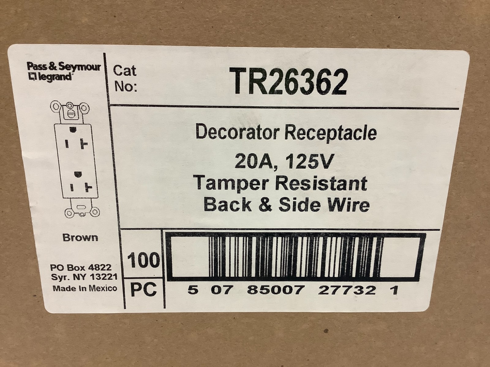 Legrand TR26362 20 Amp Tamper Resistant Receptacle, Brown, Case of 100