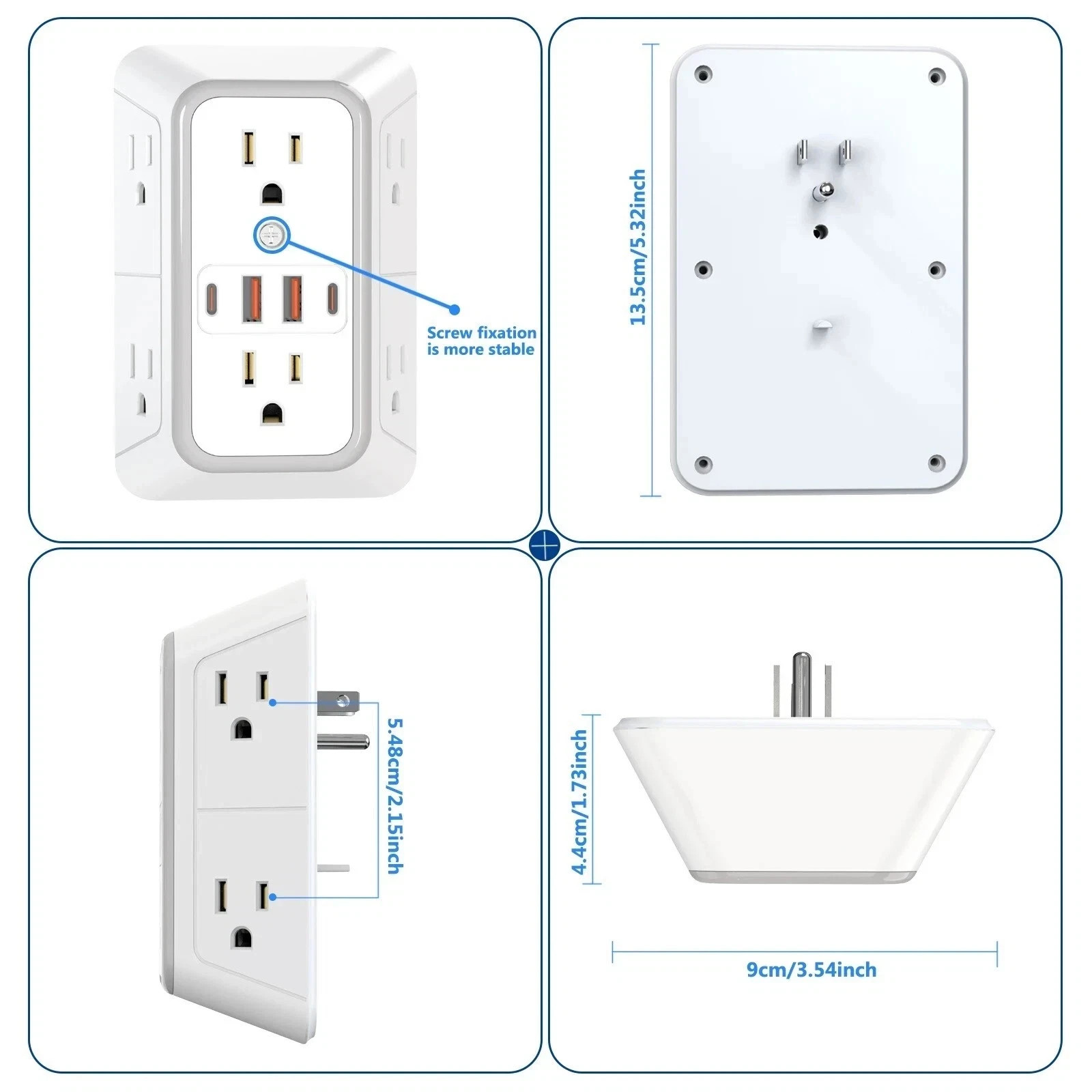 US Multi Socket Wall 6 AC Outlets 4 USB Port, 2 Type C Universal Plug Charger