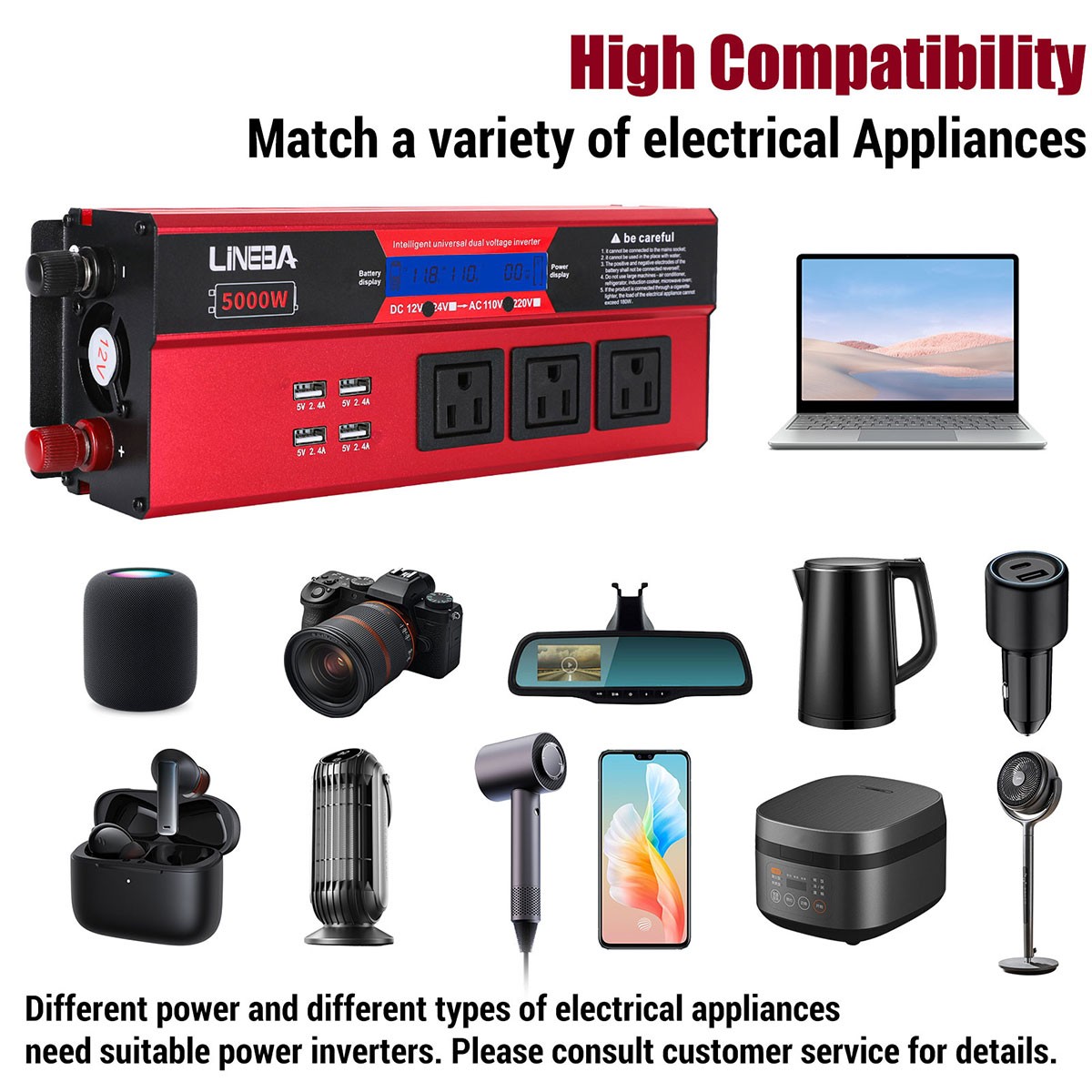 1500W 2500W 5000W Power Inverter 12V To 110V 120V Converter For Boat Car Camping