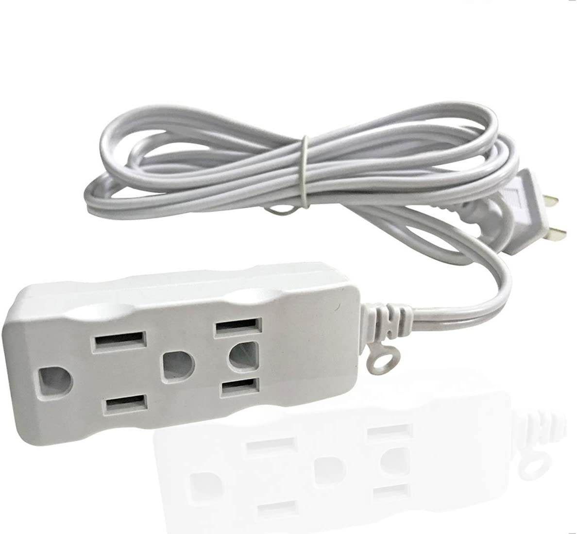 3 Feet Long Extension Cord with 3 Outlet Power Strip and 2 Flat Pins Input White