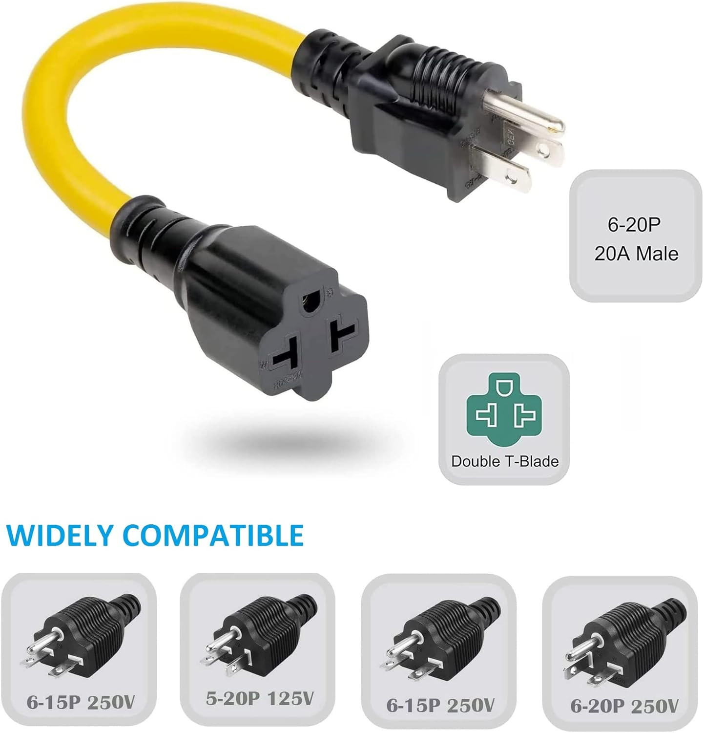 12AWG Heavy Duty Extender AC Plug Adapter [4-In-1], 15 Amp Household to 20 Amp T