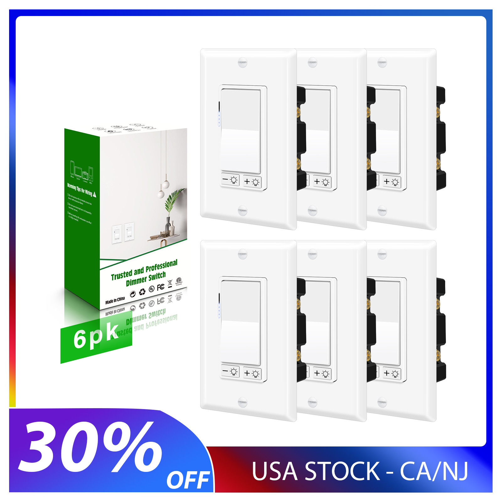 6Pcs Long Life Dimmer Switch 40,000+ Operations Smooth Dimming LED CFL Lights