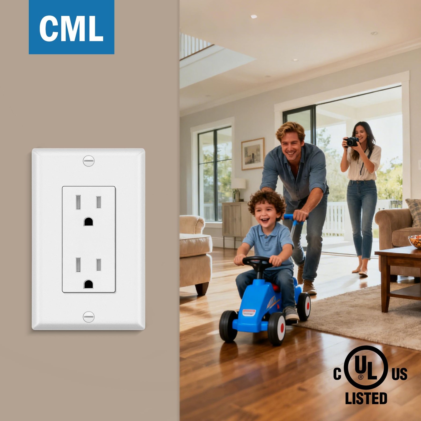 Cml Matte White Decorator Wall Receptacle Outlet Childsafe Tamper Resistant 15 A